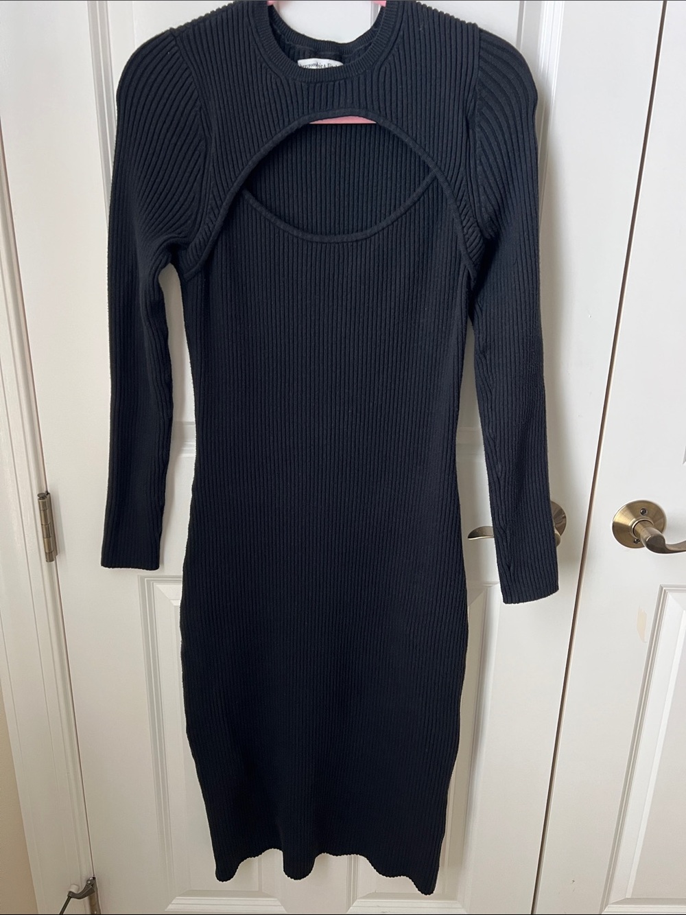 Abercrombie & Fitch Black Ribbed Cutout Long Sleeve Bodycon Dress Size Large.